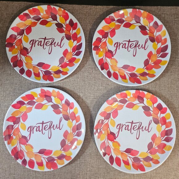 Sigrid Olsen Fall Leaf Grateful Salad Plates Set of 4 Melamine Set - Picture 1 of 8